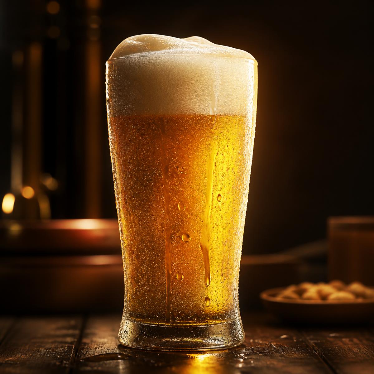 Copo de chopp gelado com colarinho cremoso