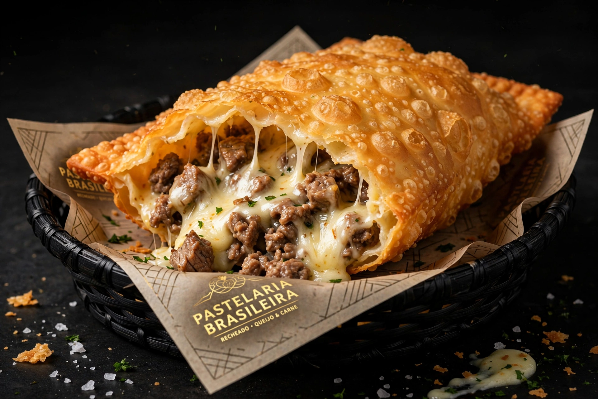 Pastel de carne com queijo derretido